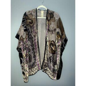 Chicos Velvet Burnout Kimono Cardigan Asian Inspired Lagenlook Artsy‎ Boho Chic